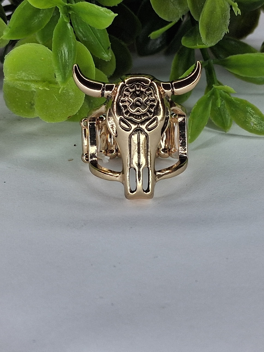 Gold Bull Skull Ring with Beautiful Detail